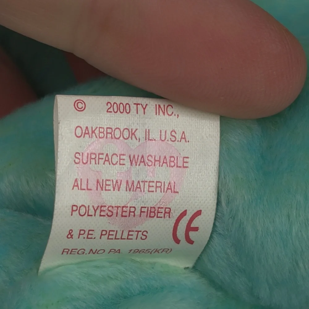 Ty Beanie Baby Teal Ariel Teddy Bear Plush‎ Toy 2000 PE Pellets